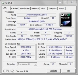 Phenom II X2 555 BE stock CPU-Z CPU