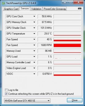 EVGA GeForce GTX 460 SE - GPU-Z Stock Idle
