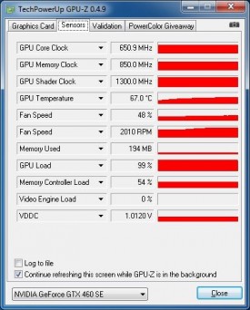 EVGA GeForce GTX 460 SE - GPU-Z Stock Load