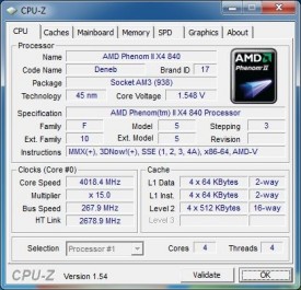 AMD Phenom II X4 840 - CPU-Z CPU OC Idle