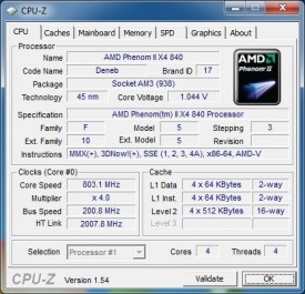 AMD Phenom II X4 840 - CPU-Z CPU Stock Idle