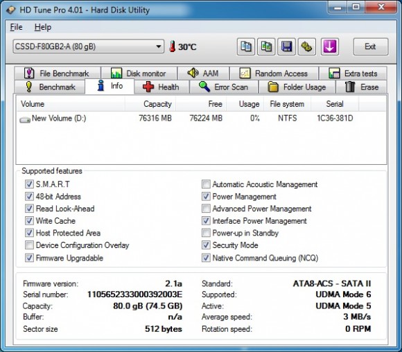 Corsair CSSD F80GB2 BRKT A HD Tune Info 580x508 Corsair F80   pentru un PC mai rapid