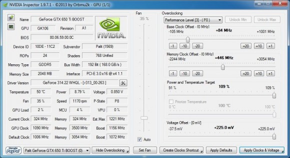 Palit GTX 650 Ti BOOST OC 2GB - NVIDIA Inspector