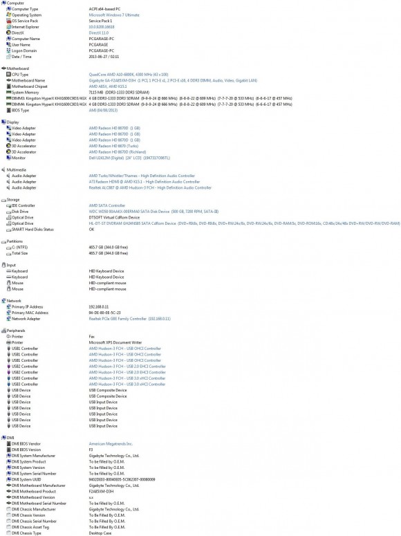 PC Garage A10-6800K - AIDA64 Computer Summary