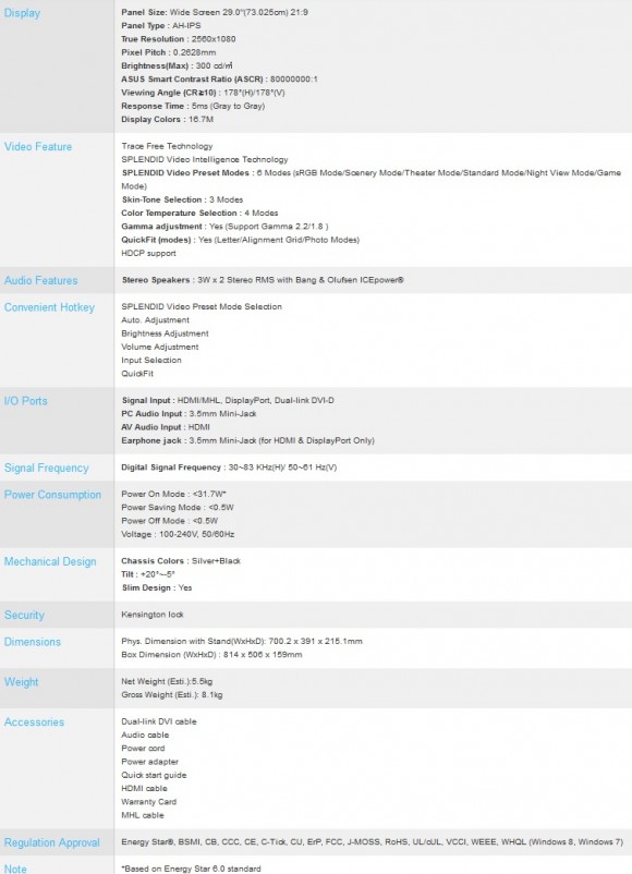 ASUS MX299Q - specificatii