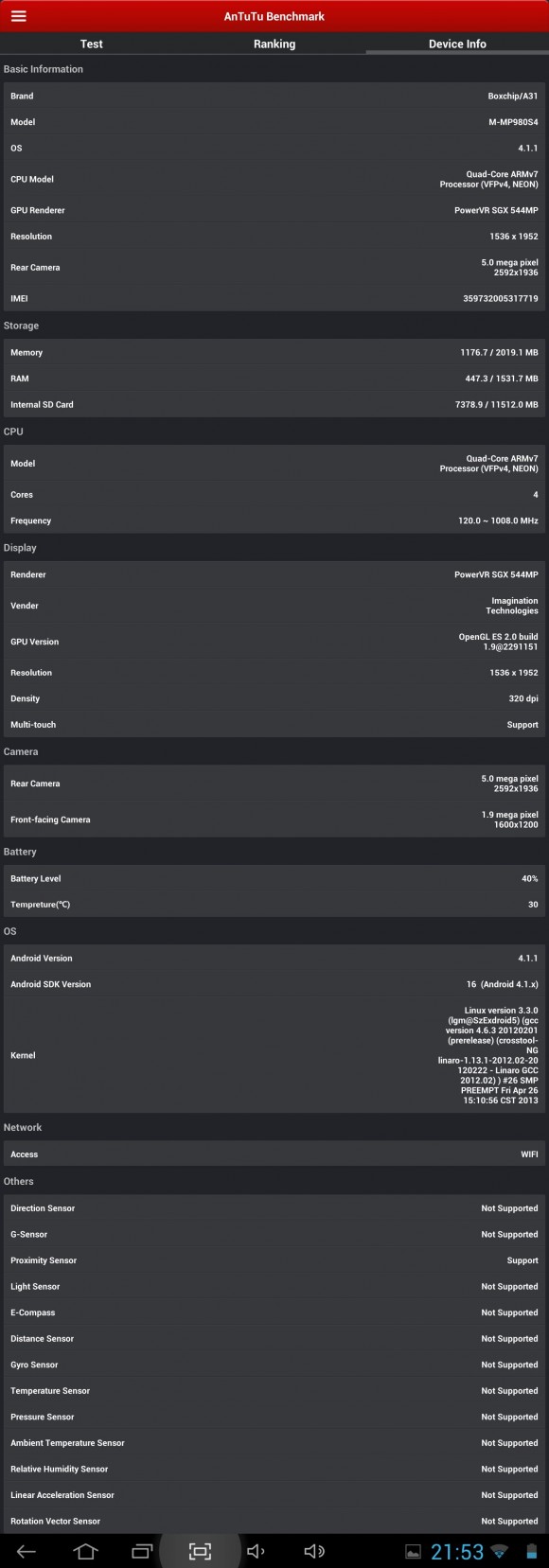 Mediacom SmartPad 9.7 HD S4 - AnTuTu Device Info