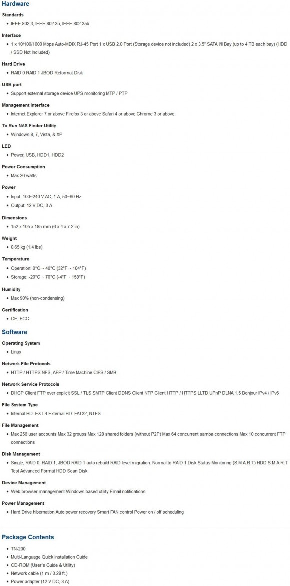 TRENDnet TN-200 - specificatii