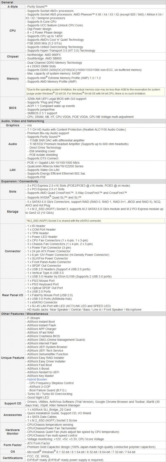 ASRock Fatal1ty 990FX Killer - specificatii