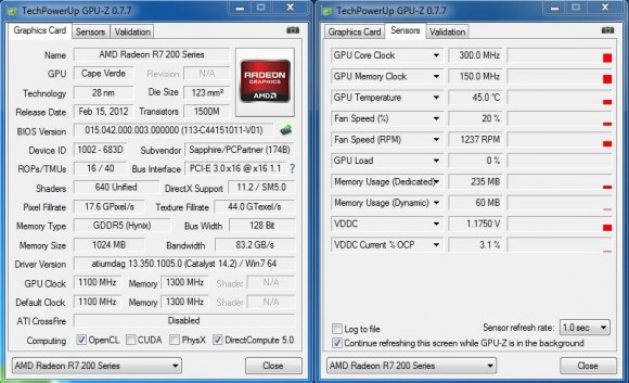SAPPHIRE VAPOR-X R7 250X OC - GPU-Z Stock Idle