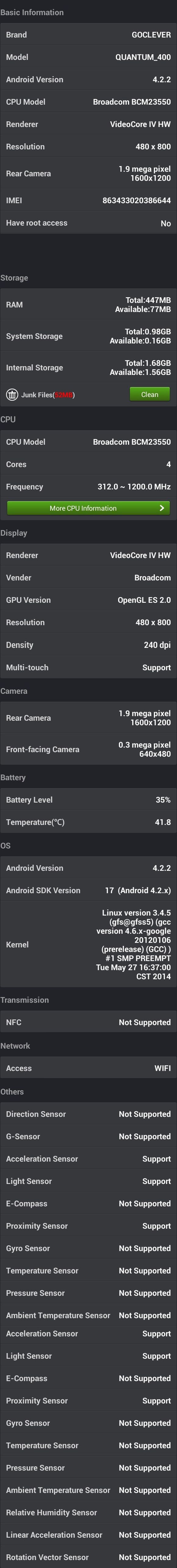 GOCLEVER QUANTUM 400 - AnTuTu Device Info