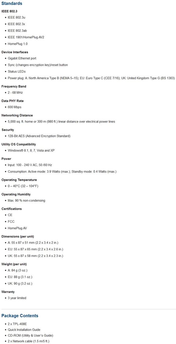 TRENDnet TPL-408E2K - specificatii
