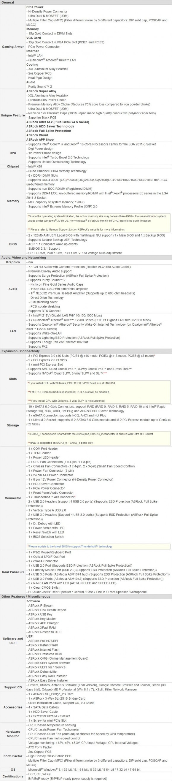 ASRock Fatal1ty X99X Killer - specificatii