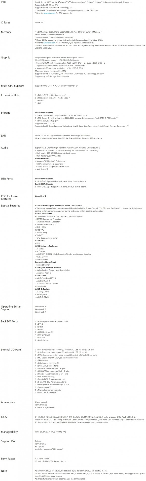 ASUS H97-PRO GAMER - specificatii