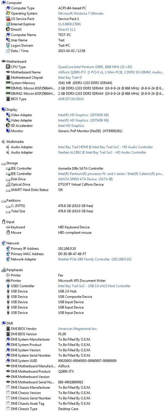 ASRock Q2900-ITX - AIDA64 Computer Summary