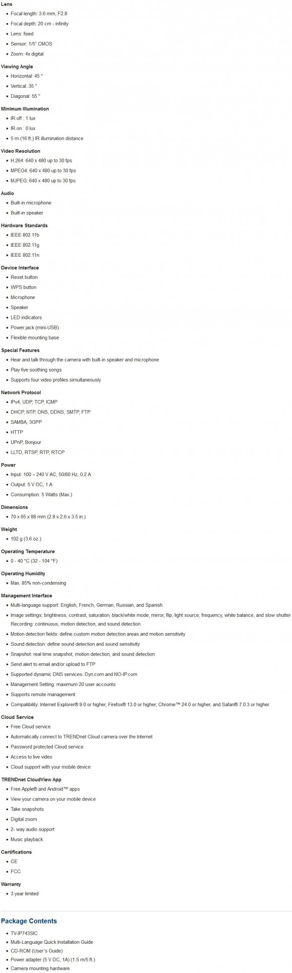 TRENDnet TV-IP743SIC - specificatii